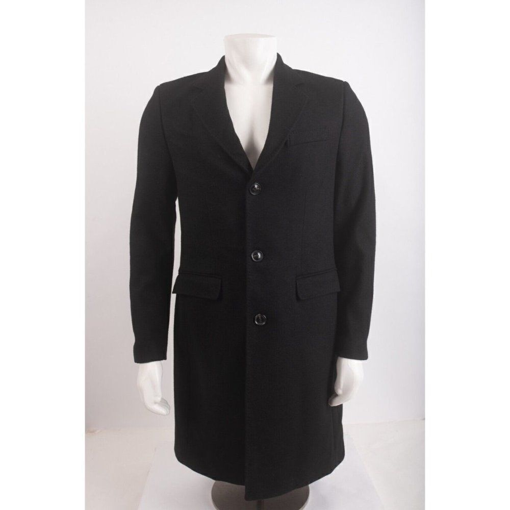 Zara Mens Long Coat Overcoat Italian Wool Blend Black M Medium 3057/331 NWOT